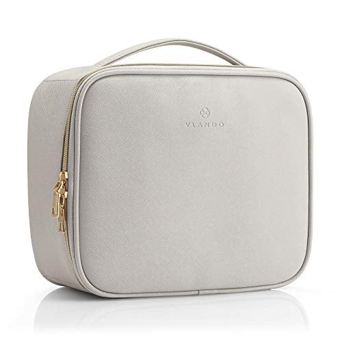 Vlando Travel Makeup Cosmetic Case Organizer Portable Storage Bag with Adjustable Dividers for Cosmetics Makeup brushes, girls, women, friends.（gray） - Image 1