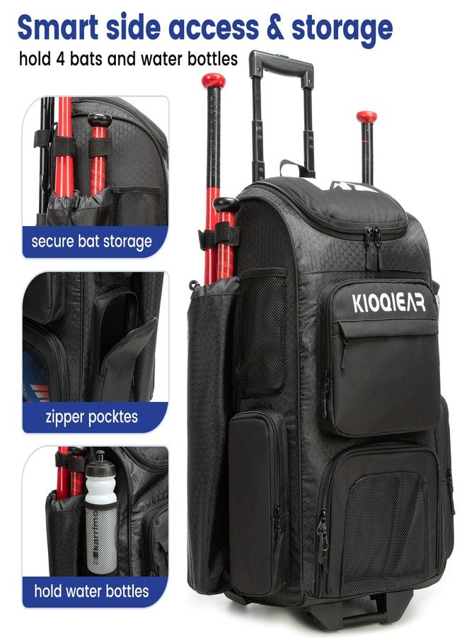 Kioqiear Rolling Baseball Bag with Wheels,Large Softball Bag with Fence Hook for 4 Bats & Equipment,Lightweight Baseball Bat with Shoe Compartment. (Black) - Image 5