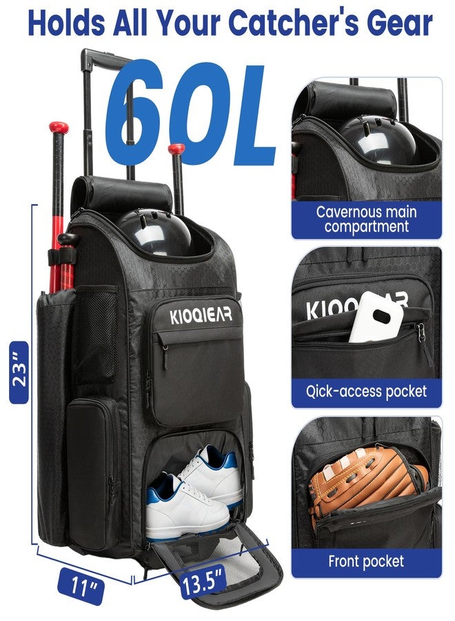 Kioqiear Rolling Baseball Bag with Wheels,Large Softball Bag with Fence Hook for 4 Bats & Equipment,Lightweight Baseball Bat with Shoe Compartment. (Black) - Image 2