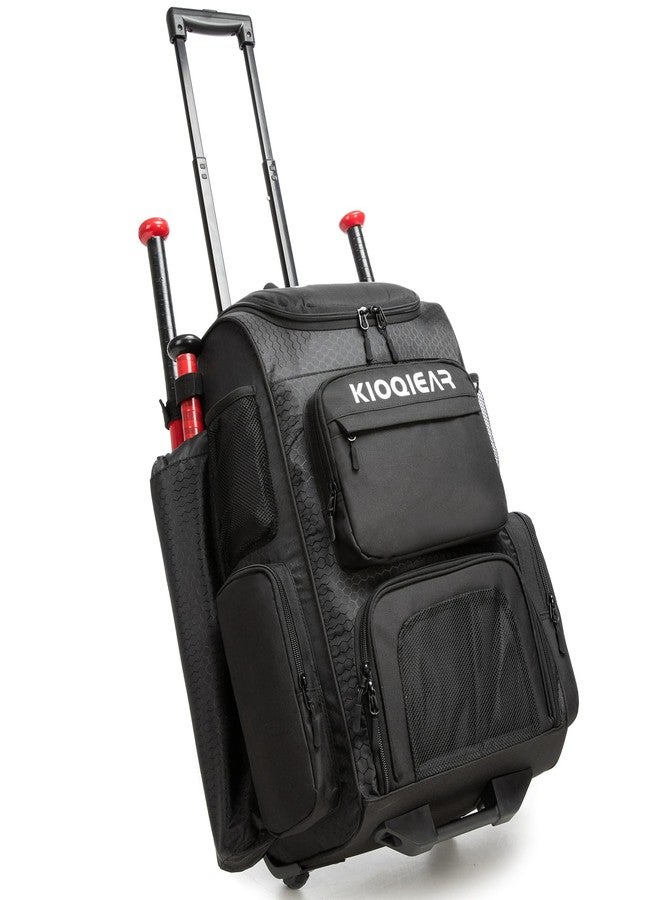 Kioqiear Rolling Baseball Bag with Wheels,Large Softball Bag with Fence Hook for 4 Bats & Equipment,Lightweight Baseball Bat with Shoe Compartment. (Black) - Image 1