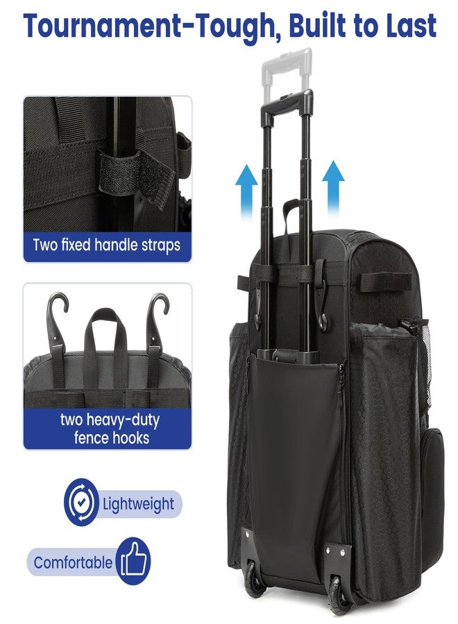 Kioqiear Rolling Baseball Bag with Wheels,Large Softball Bag with Fence Hook for 4 Bats & Equipment,Lightweight Baseball Bat with Shoe Compartment. (Black) - Image 3