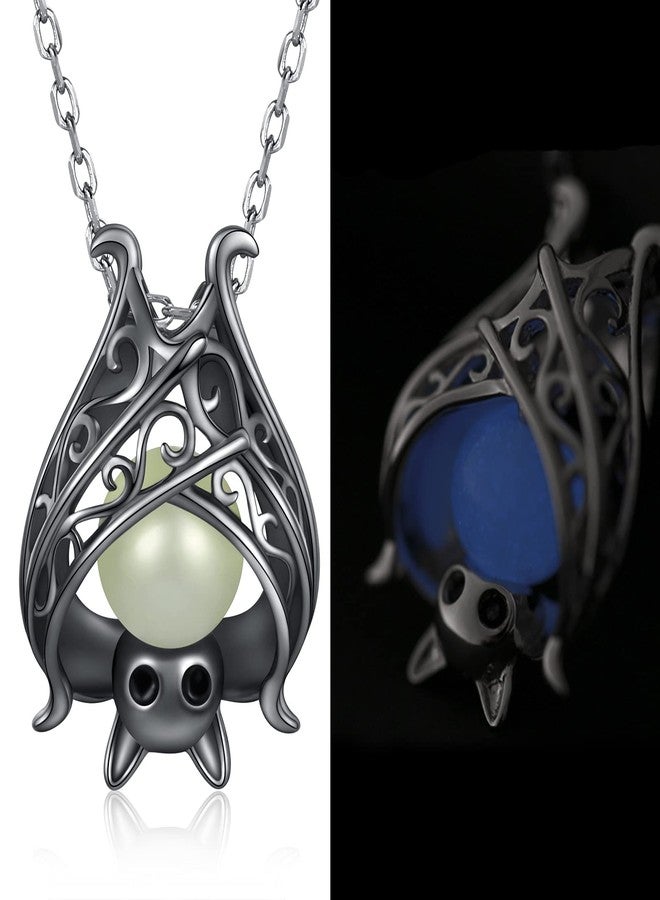 Apotie Cute Bat Necklace Sterling Silver Glowing in The Dark Animal Pendant Little Witchy Halloween Jewelry Gift for Women(Black) - Image 3