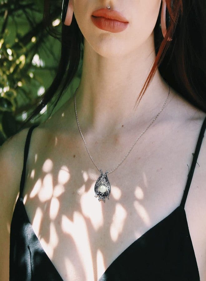 Apotie Cute Bat Necklace Sterling Silver Glowing in The Dark Animal Pendant Little Witchy Halloween Jewelry Gift for Women(Black) - Image 4