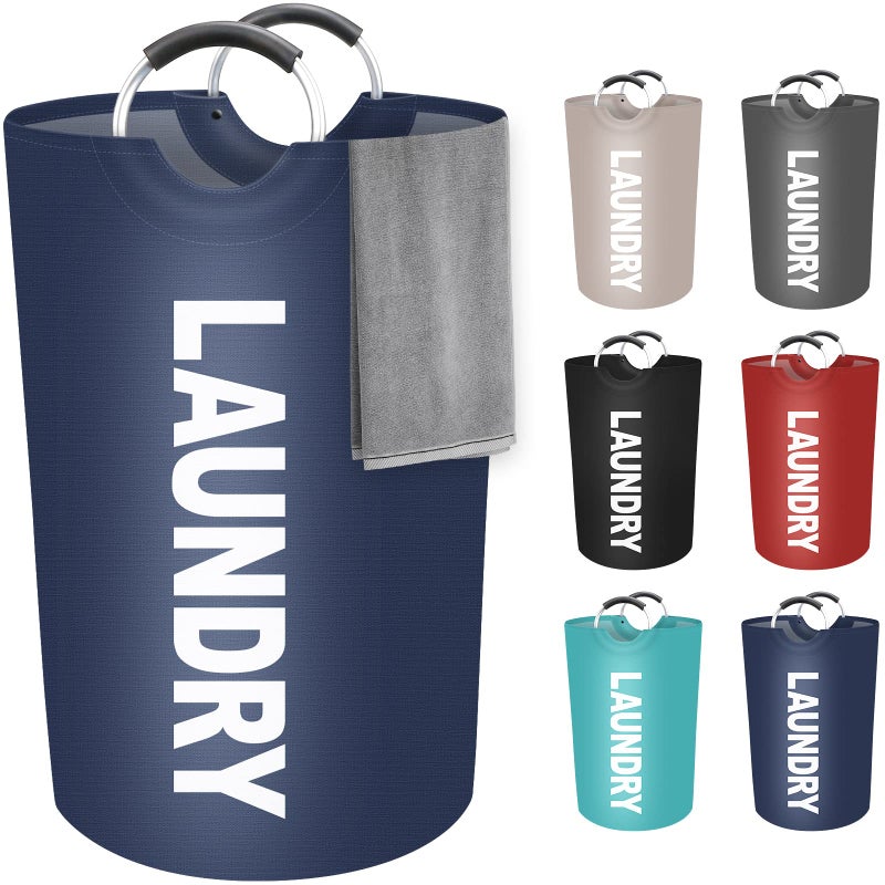 StorageRight 115L Large Laundry Basket  Laundry Hamper  Dirty Clothes Hamper for Laundry  Collapsible  Waterproof Laundry Baskets with Foam Protected Aluminum Handles for Laundry  Dorm  Family (Blue)