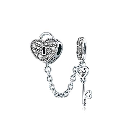 WOSTU 925 Sterling Silver Charms for Bracelets Key Love Heart Cubic Zirconia Bead Charm for Women - Image 1