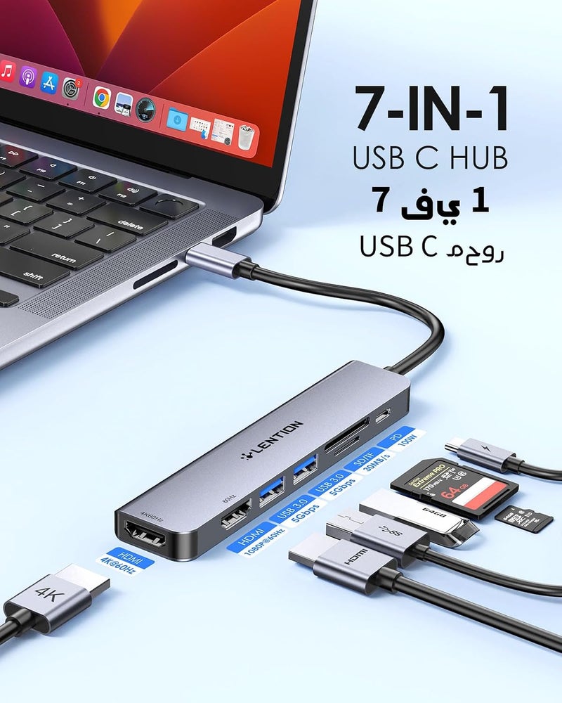 Lention 7 IN 1 USB C Hub Dock with Dual HDMI for MacBook MST Mode, 5Gbps Data Transfer with 2 USB 3.0, PD 100W, Dual Card Reader, for MacBook Pro, New Mac Air/Surface, More (CB-CE45, Space Gray) - Image 3