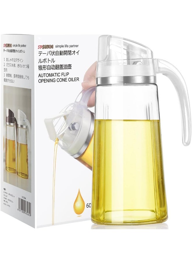 Marbrasse Marbrasse Auto Flip Olive Oil Dispenser Bottle, 20 OZ Leakproof Condiment Container With Automatic Cap and Stopper, Non-Drip Spout, Non-Slip Handle for Kitchen Cooking (Brown) (White)  - Image 1
