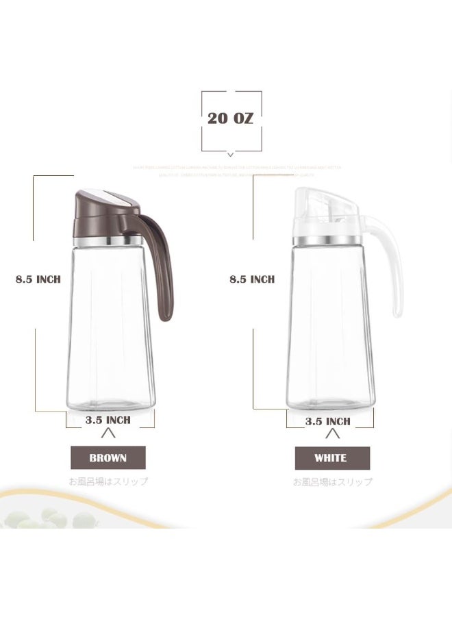 Marbrasse Marbrasse Auto Flip Olive Oil Dispenser Bottle, 20 OZ Leakproof Condiment Container With Automatic Cap and Stopper, Non-Drip Spout, Non-Slip Handle for Kitchen Cooking (Brown) (White)  - Image 2