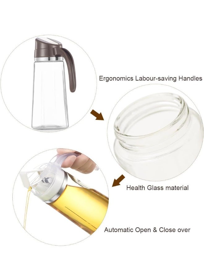 Marbrasse Marbrasse Auto Flip Olive Oil Dispenser Bottle, 20 OZ Leakproof Condiment Container With Automatic Cap and Stopper, Non-Drip Spout, Non-Slip Handle for Kitchen Cooking (Brown) (White)  - Image 4