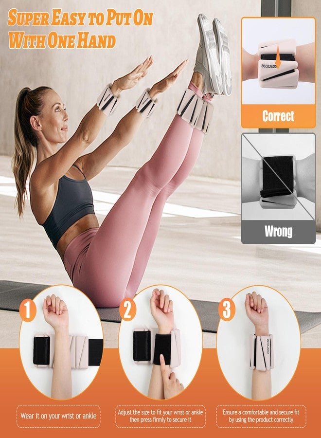 BECOJADDE Wrist Ankle Weights Adjustable Training Intensity for Strength Training Walking Running Yoga Pilates Jogging for Women Men Set of 2 (2lb Each), Beige - Image 5