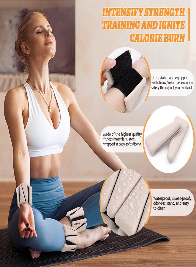 BECOJADDE Wrist Ankle Weights Adjustable Training Intensity for Strength Training Walking Running Yoga Pilates Jogging for Women Men Set of 2 (2lb Each), Beige - Image 3