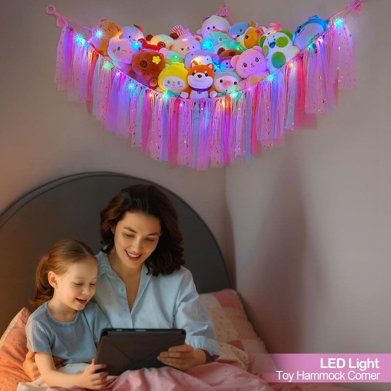 FIOBEE Stuffed Animals Net or Hammock with LED Light, Toy Hammock Hanging Stuffed Animals Storage Organizer Holder Room DÃ©cor for Nursery Kids Bedroom - Image 4