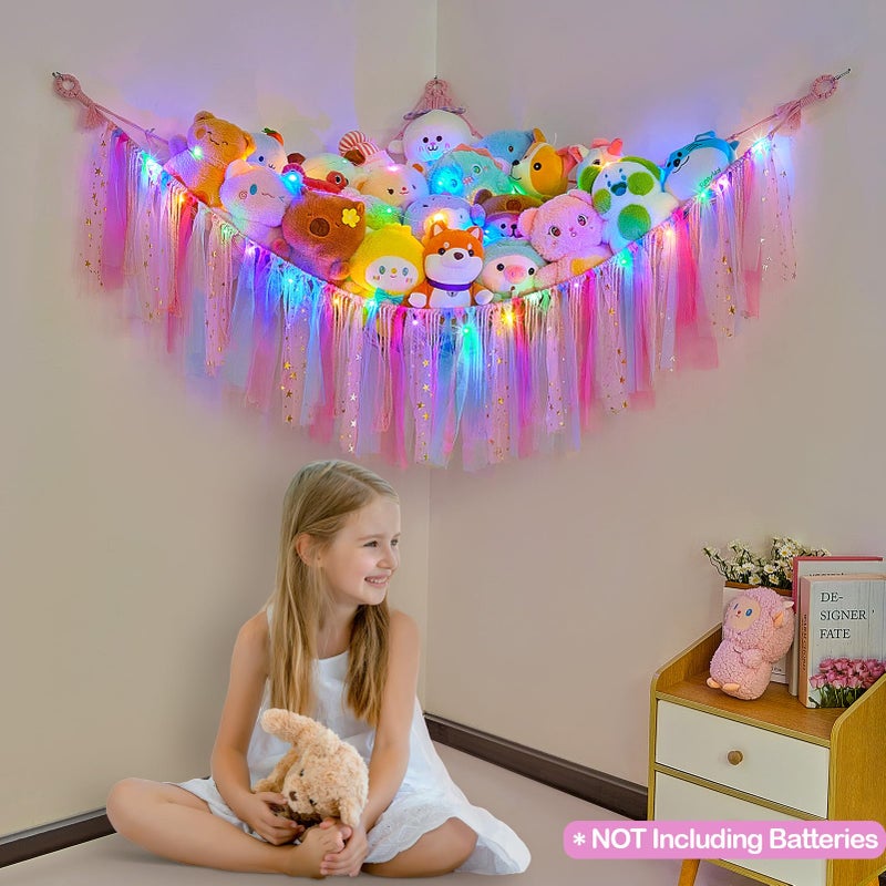 FIOBEE Stuffed Animals Net or Hammock with LED Light, Toy Hammock Hanging Stuffed Animals Storage Organizer Holder Room DÃ©cor for Nursery Kids Bedroom - Image 2