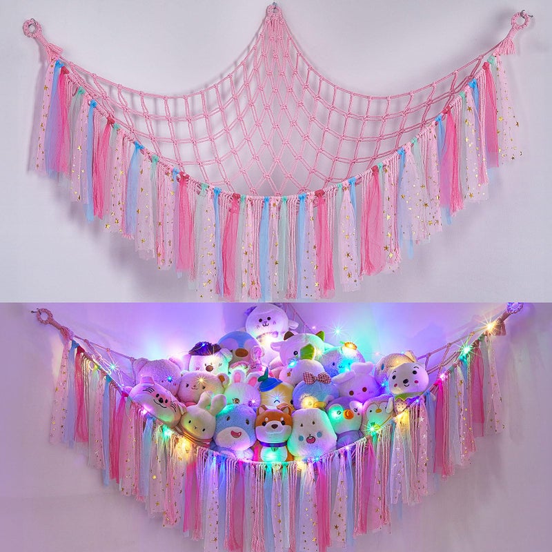 FIOBEE Stuffed Animals Net or Hammock with LED Light, Toy Hammock Hanging Stuffed Animals Storage Organizer Holder Room DÃ©cor for Nursery Kids Bedroom - Image 1