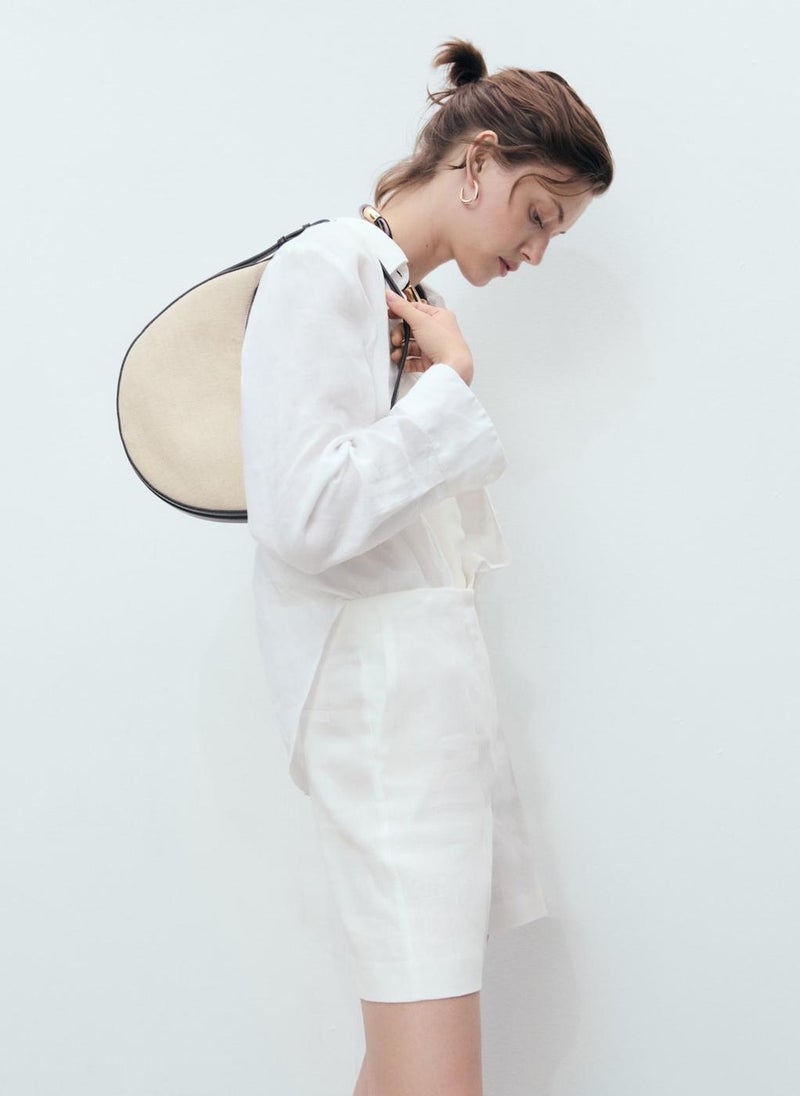 MANGO Straight Mid-Rise Linen Shorts  - Image 3
