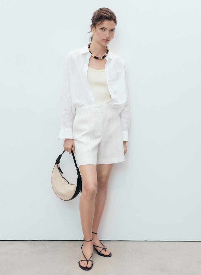MANGO Straight Mid-Rise Linen Shorts  - Image 5