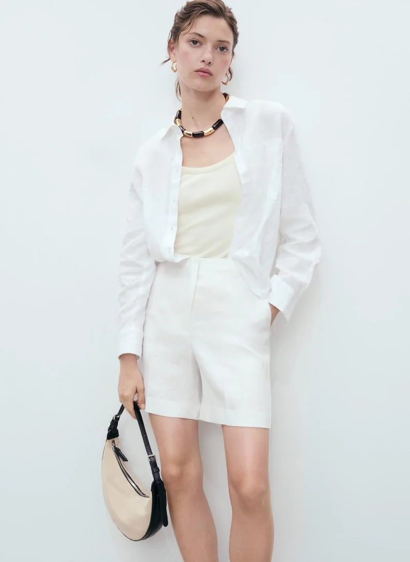 MANGO Straight Mid-Rise Linen Shorts