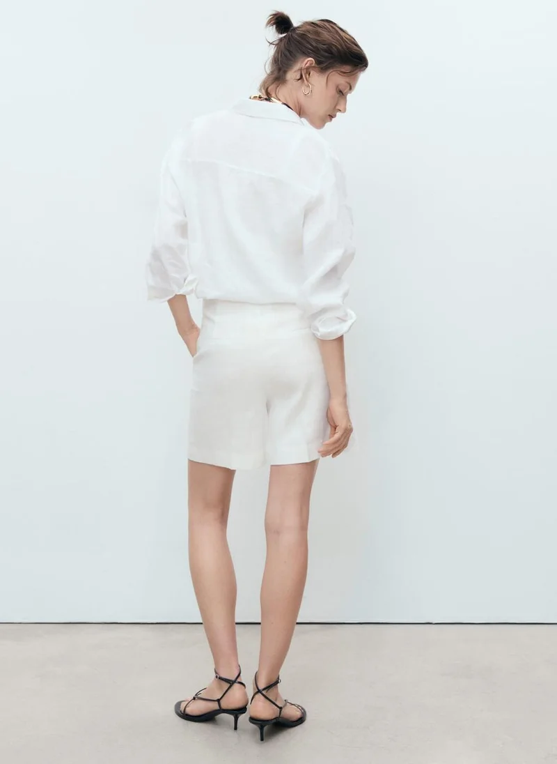 MANGO Straight Mid-Rise Linen Shorts