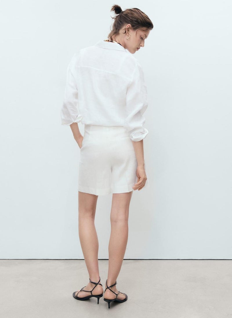 MANGO Straight Mid-Rise Linen Shorts  - Image 2