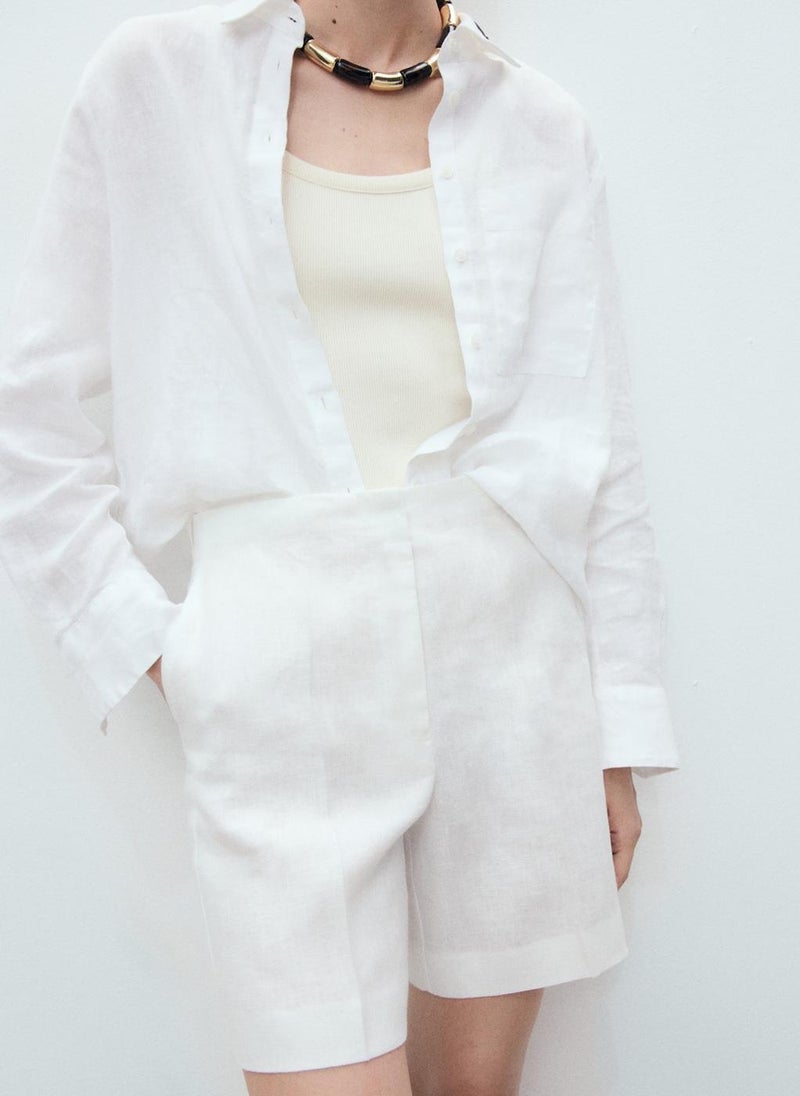 MANGO Straight Mid-Rise Linen Shorts  - Image 4
