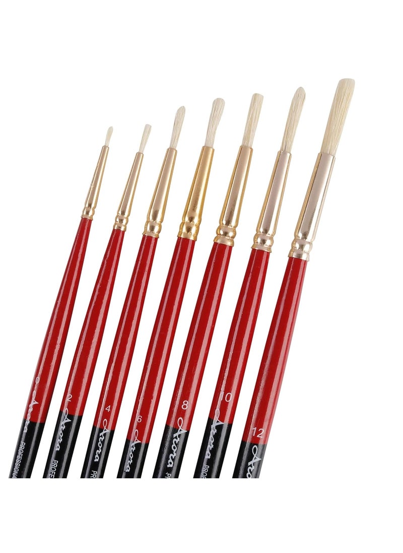 Arora Arora Hard White Hair Round Paintbrush Brush Set of 7 Piece for Oil and Acrylic Painting  - Image 1