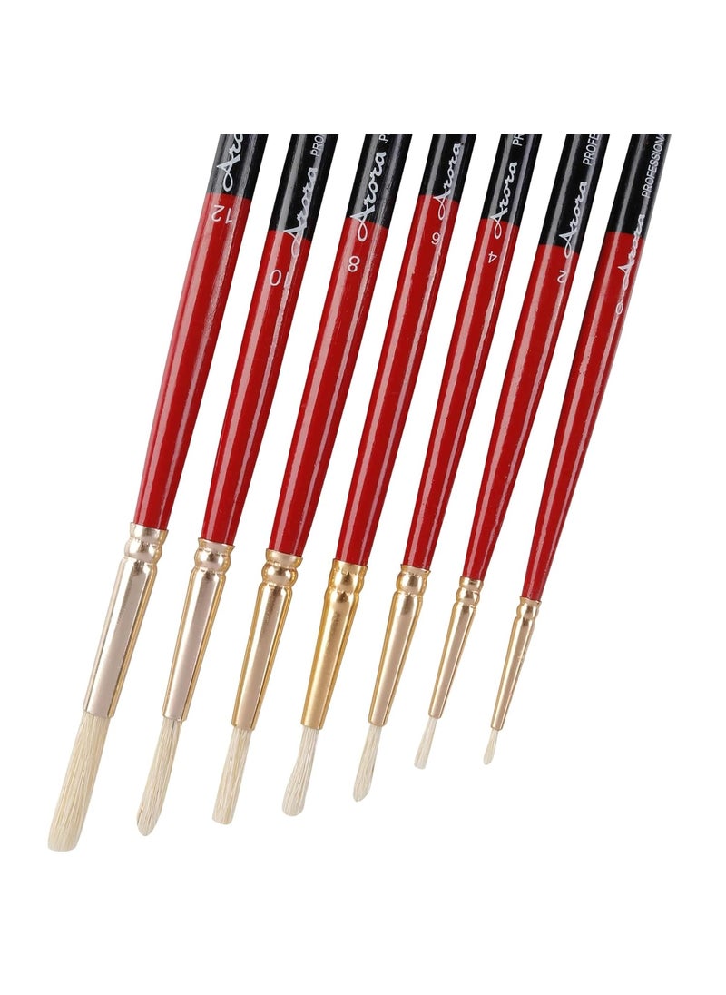 Arora Arora Hard White Hair Round Paintbrush Brush Set of 7 Piece for Oil and Acrylic Painting  - Image 2