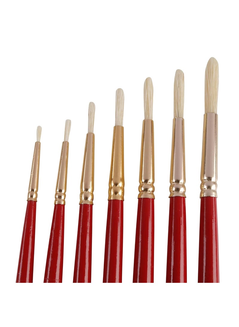 Arora Arora Hard White Hair Round Paintbrush Brush Set of 7 Piece for Oil and Acrylic Painting  - Image 4