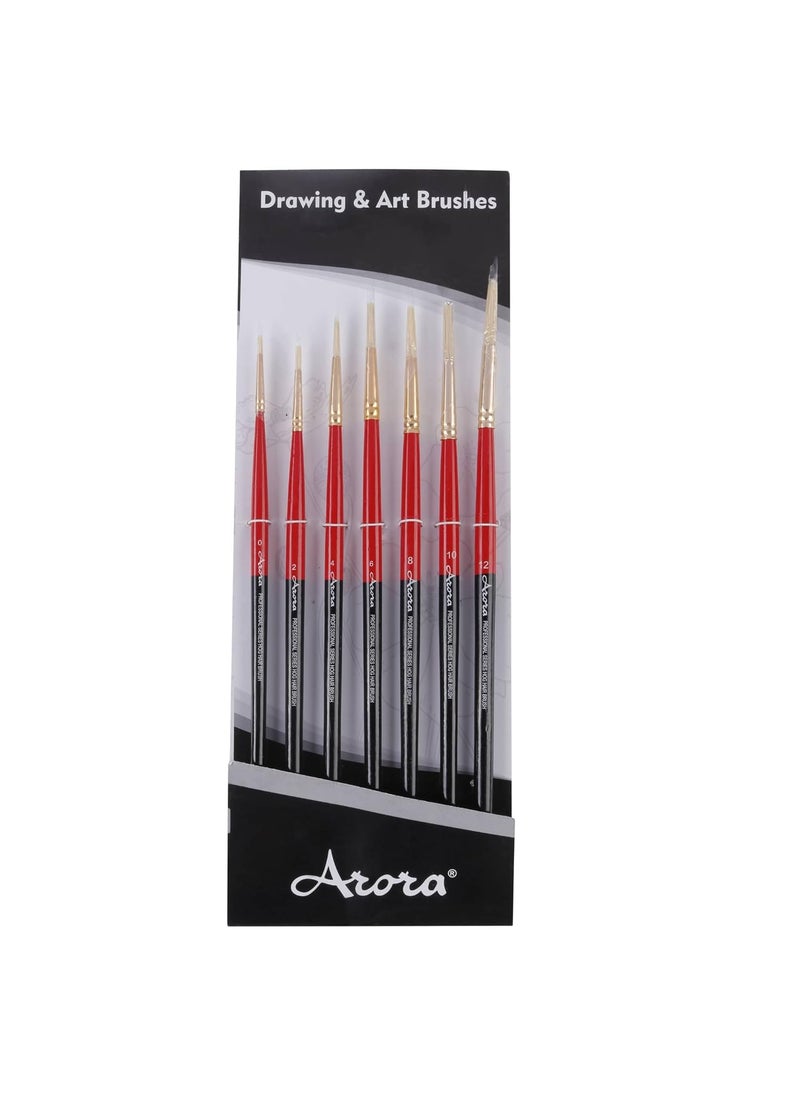 Arora Arora Hard White Hair Round Paintbrush Brush Set of 7 Piece for Oil and Acrylic Painting  - Image 5