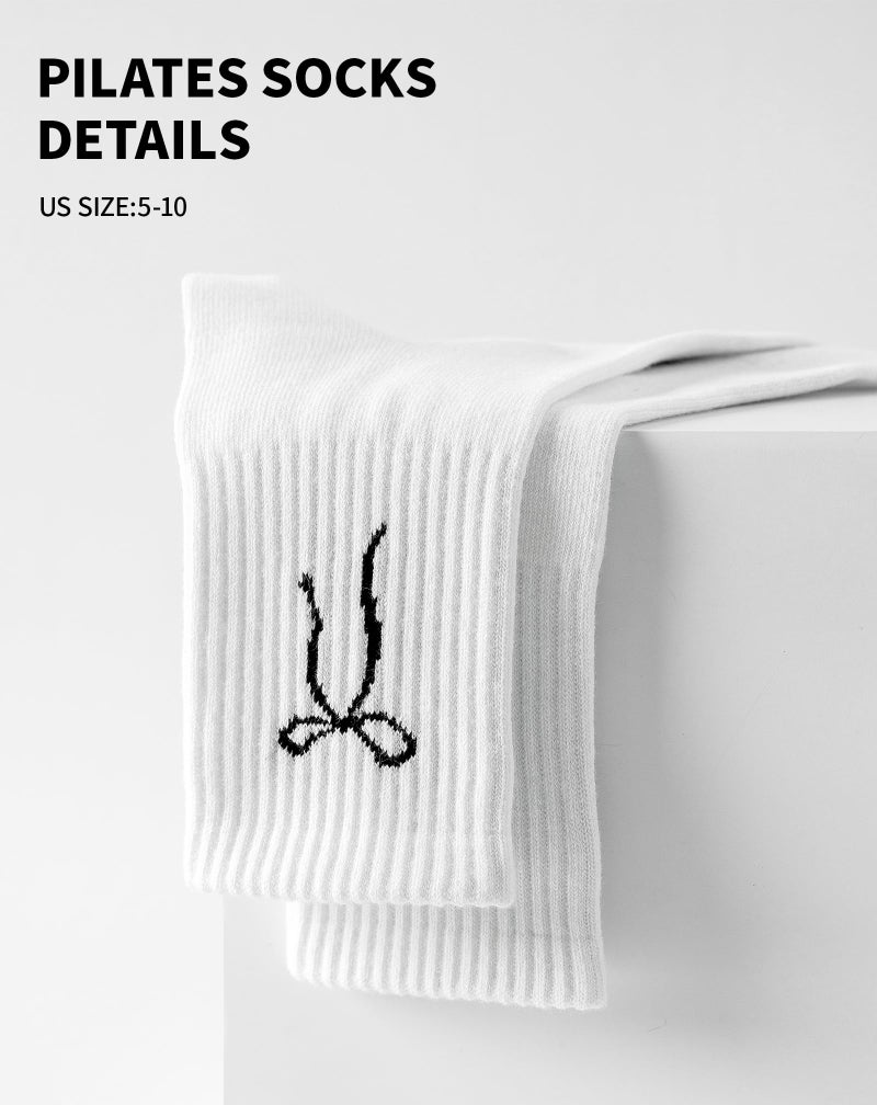 Yawlsow Pilates Grip Socks for Women Yoga Grippy Socks Cute Barre Non Skid Athletic Crew Sticky Sock Workout Hospital (US, Alpha, One Size, Regular, Regular, 1 Pack-Black-Big Bow) - Image 4