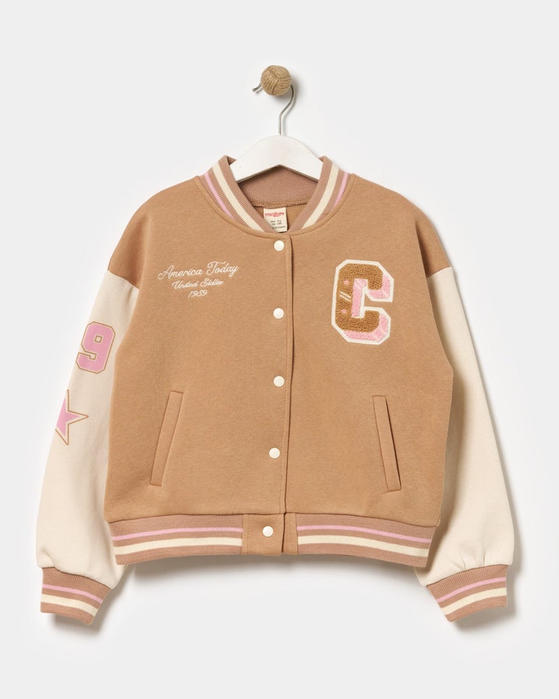 Minipodyum Minipodium Girls Suzene Embroidered Snap Front Closure Bomber College Jacket  - Image 1