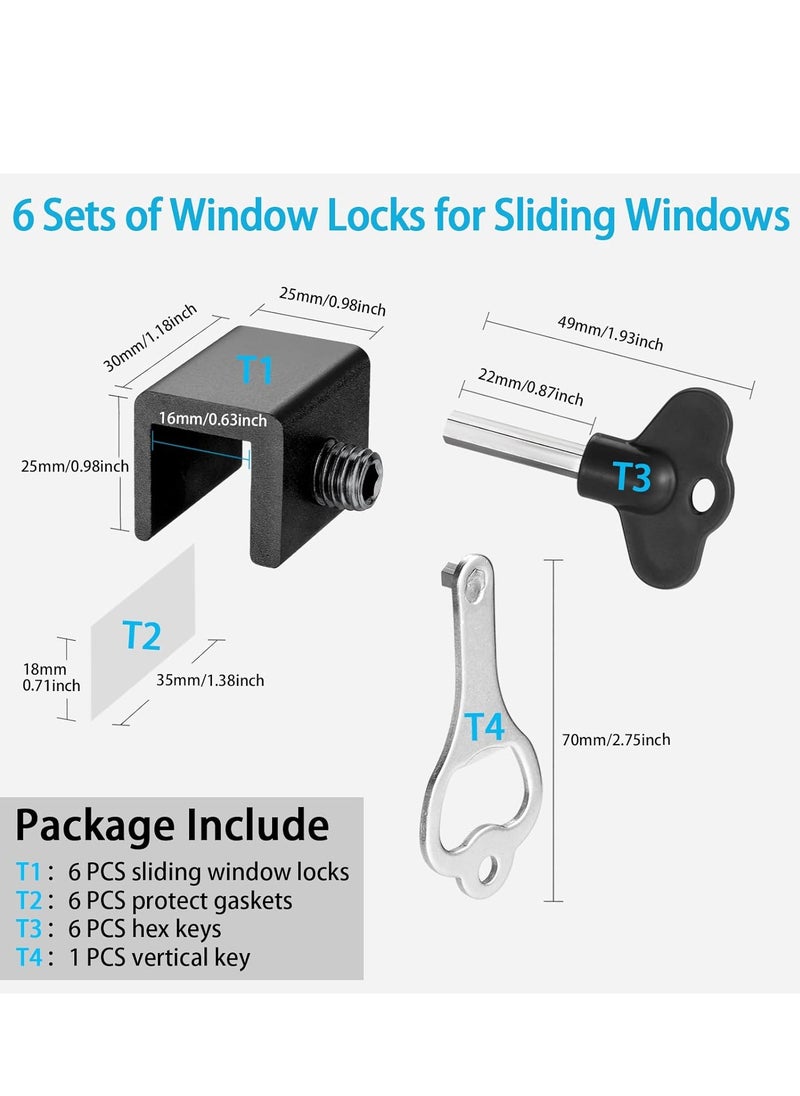 Generic - 6 Sets Window locks, sliding window locks with key for vertical & horizontal sliding windows doors,easy to install,adjustable security window lock for patio bedroom home and office black - Image 1