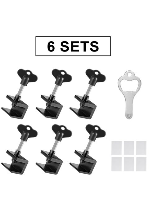 6 Sets Window locks, sliding window locks with key for vertical & horizontal sliding windows doors,easy to install,adjustable security window lock for patio bedroom home and office black