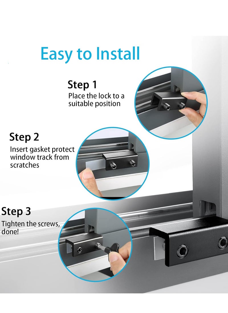 Generic - 6 Sets Window locks, sliding window locks with key for vertical & horizontal sliding windows doors,easy to install,adjustable security window lock for patio bedroom home and office black - Image 1
