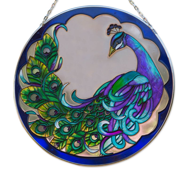 Bits and Pieces Bits and Pieces  9 Peacock Art Glass Suncatcher  Majestic Peacock  Patio Decor  IndoorOutdoor Decoration 
