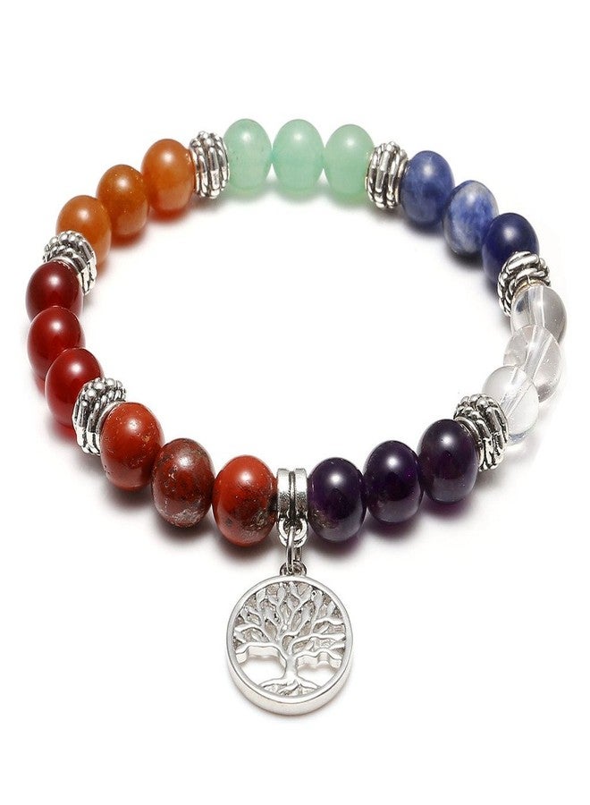 Jovivi 7 Chakra Gemstone Tree Life Healing Crystal Stretch Bracelet Natural Round Stone Beads Bracelet for Women Men Yoga Balancing Meditation - Image 1