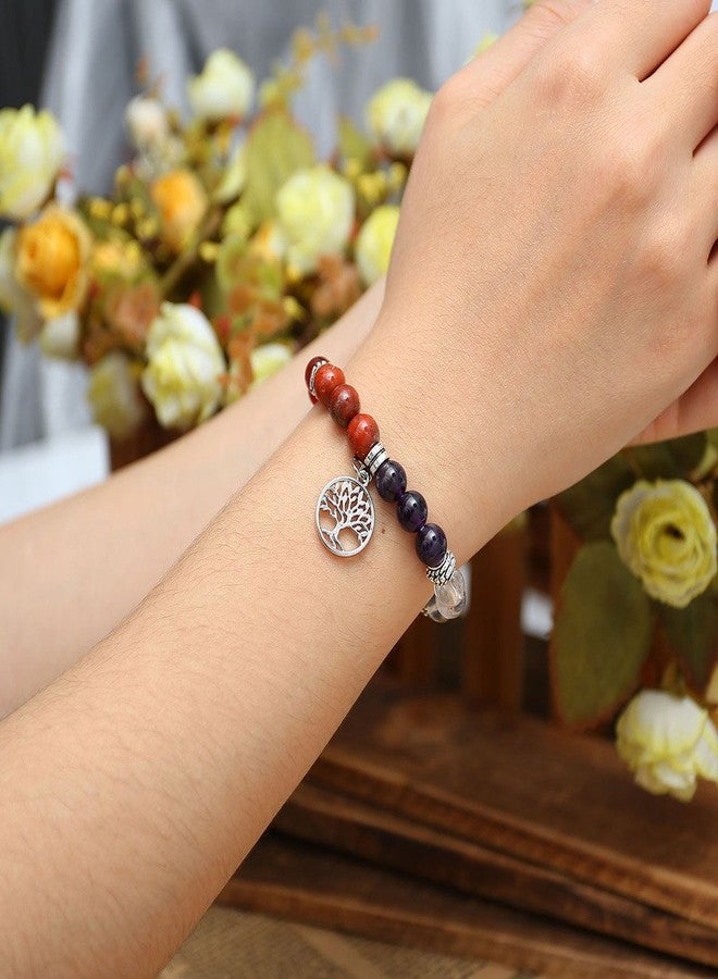 Jovivi 7 Chakra Gemstone Tree Life Healing Crystal Stretch Bracelet Natural Round Stone Beads Bracelet for Women Men Yoga Balancing Meditation - Image 3