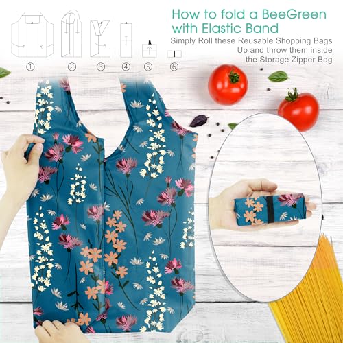 BeeGreen Aesthetic Tote Bags Flowering Shrub Gifts for Women Travel Floral Reusable Grocery Bags Shopping Bags Bulk 6 Pack 50LBS X-Large Foldable-Machine Washable - Image 3
