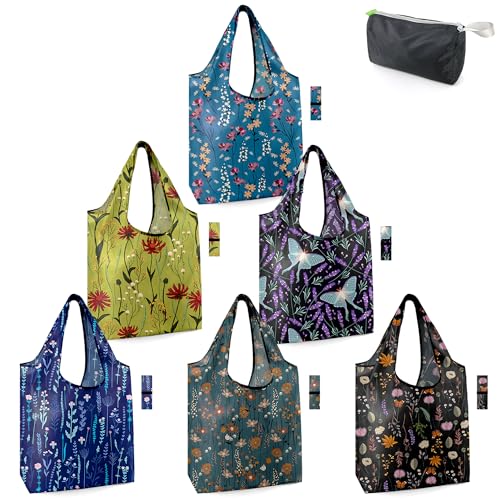 BeeGreen Aesthetic Tote Bags Flowering Shrub Gifts for Women Travel Floral Reusable Grocery Bags Shopping Bags Bulk 6 Pack 50LBS X-Large Foldable-Machine Washable - Image 1