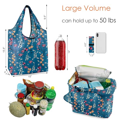 BeeGreen Aesthetic Tote Bags Flowering Shrub Gifts for Women Travel Floral Reusable Grocery Bags Shopping Bags Bulk 6 Pack 50LBS X-Large Foldable-Machine Washable - Image 2