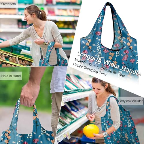 BeeGreen Aesthetic Tote Bags Flowering Shrub Gifts for Women Travel Floral Reusable Grocery Bags Shopping Bags Bulk 6 Pack 50LBS X-Large Foldable-Machine Washable - Image 4