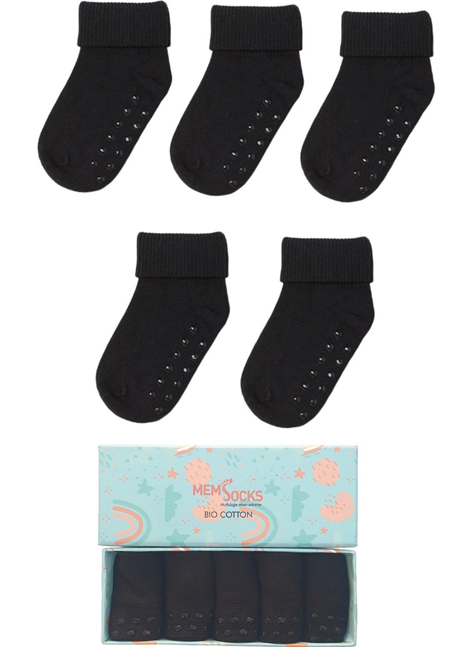 Mem Socks - 5-Piece Organic Cotton Non-Slip Kids/Baby Socks Special Boxed - Image 1