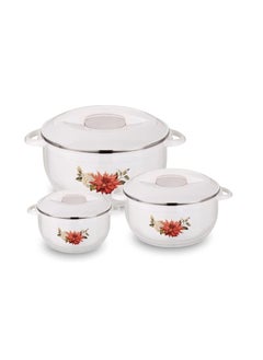 3 Pcs Set Casserole Hotpot Stainless Steel Insulated Hot Pot Food Warmer And Cold With Lid Keep Food Warm For Up To 4 Hours And Cold For Up To 6 Hours Serving Dish Roti Box Nova