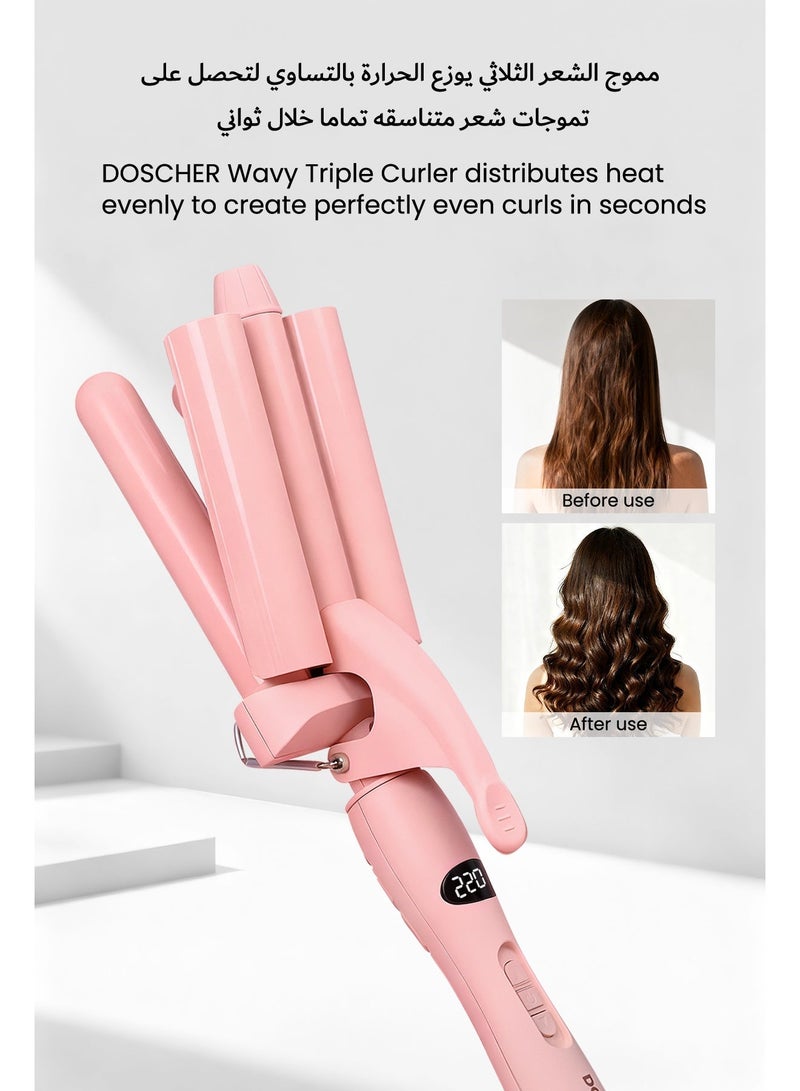 DOSCHER 220°C Ceramic Hair Curler with LED Display – PTC Fast Heating 3 Barrel Curling Iron for Soft Waves - Image 2