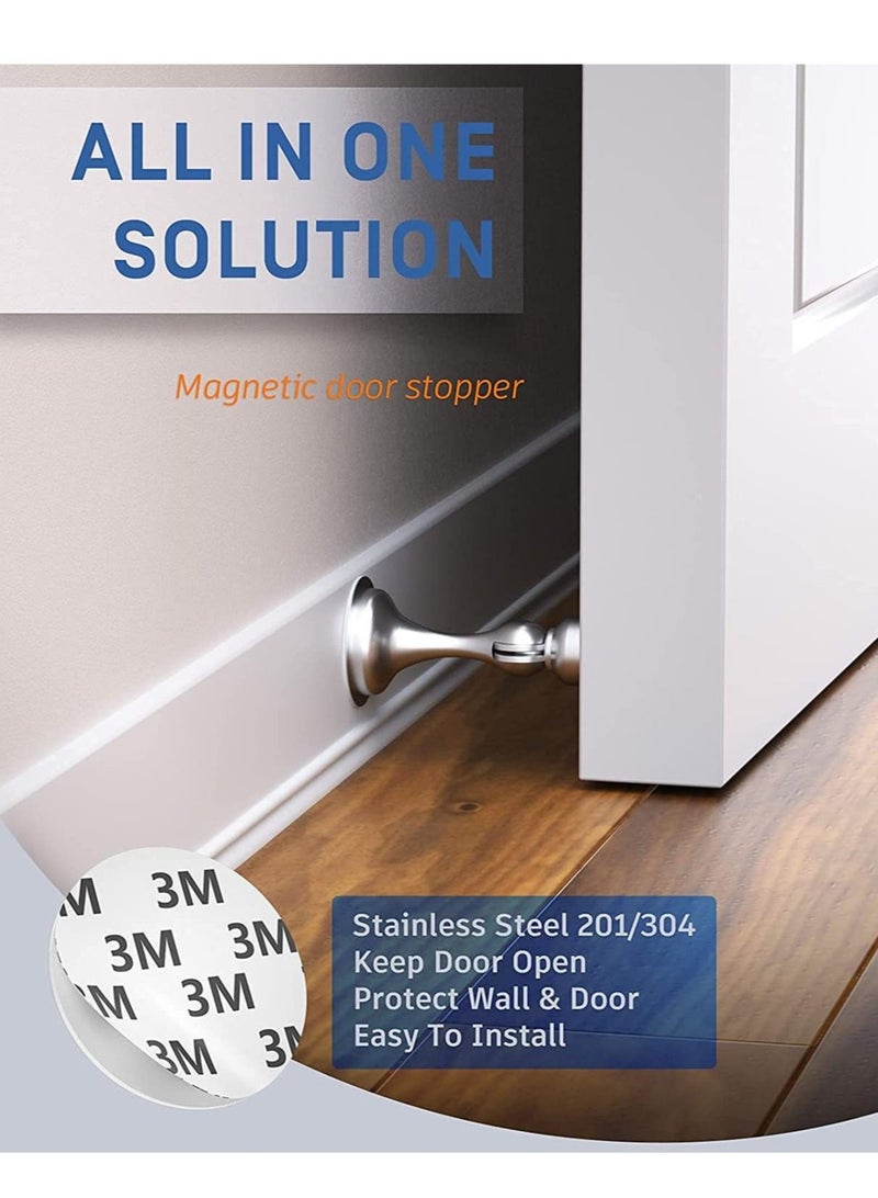كابتن تيك Magnetic Door Stop Stainless Steel 201 Door Catch Holder No Drill Doorstop with 3m Self Adhesive Tape Screws for Stronger Wall Floor Mount Hold Door Open - Image 2