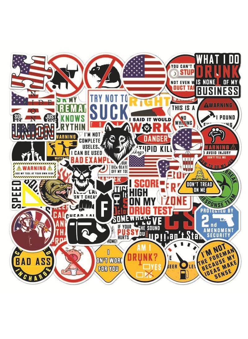 DTBG Two Sets in Total 100 Pcs Graffiti Waterproof Warning Slogan Hard Hat Stickers, Luggage Trolley Box Scooter Laptop Waterproof Stickers - Image 2