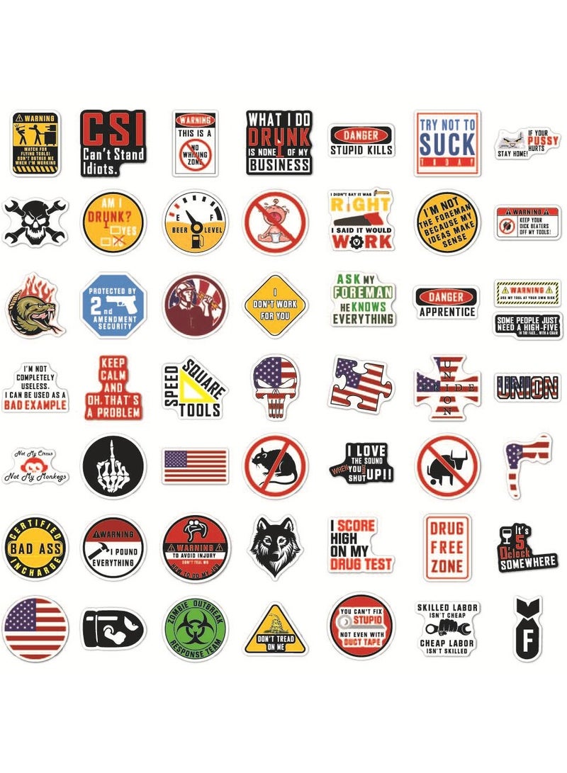 DTBG Two Sets in Total 100 Pcs Graffiti Waterproof Warning Slogan Hard Hat Stickers, Luggage Trolley Box Scooter Laptop Waterproof Stickers - Image 4
