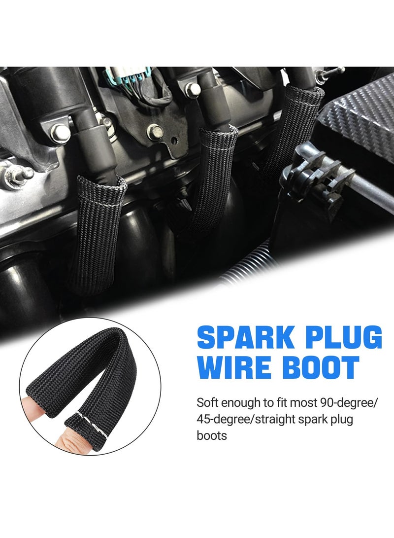 Generic Spark Plug Wire Boots Heat Shield Protector Sleeve 2500 Degree Spark Plug Heat Cover Wrap 6 Inch for SBC BBC 350 454 8PCS-Black  - Image 2