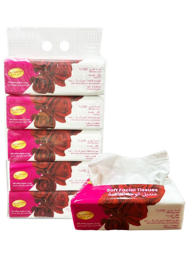 Ace Sabaah Ace Sabaah Soft Facial Tissues 200 White Sheets X 2 ply, Pack of 5 - Image 3