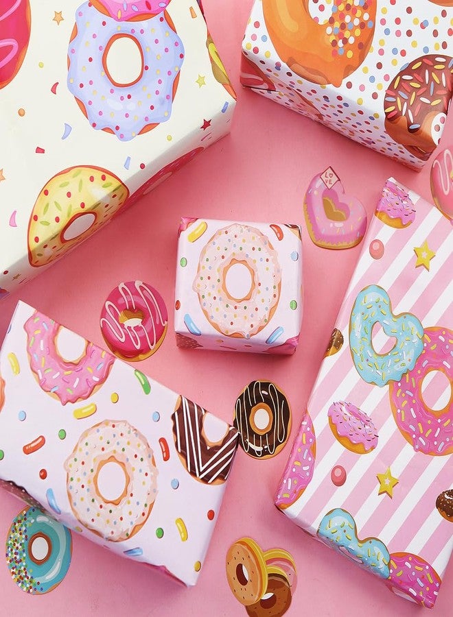 Boerni Donut Wrapping Paper for Girls Women, 8 Pieces Colorful Sweet Desserts Doughnut Pattern Gift Wrap Paper, 20x27 inches Folded Flat Art Paper for Sweet One 1st Birthdays Party Baby Shower DIY Crafts - Image 4