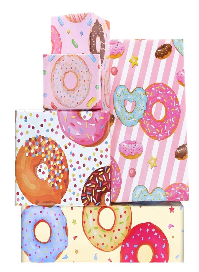 Boerni Donut Wrapping Paper for Girls Women, 8 Pieces Colorful Sweet Desserts Doughnut Pattern Gift Wrap Paper, 20x27 inches Folded Flat Art Paper for Sweet One 1st Birthdays Party Baby Shower DIY Crafts - Image 1